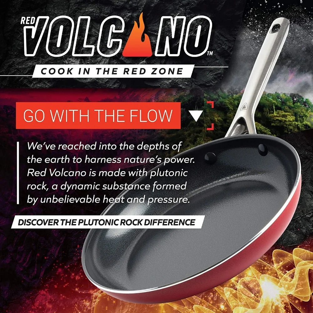 Red Volcano Frying Pan Textured Ceramic Nonstick 10